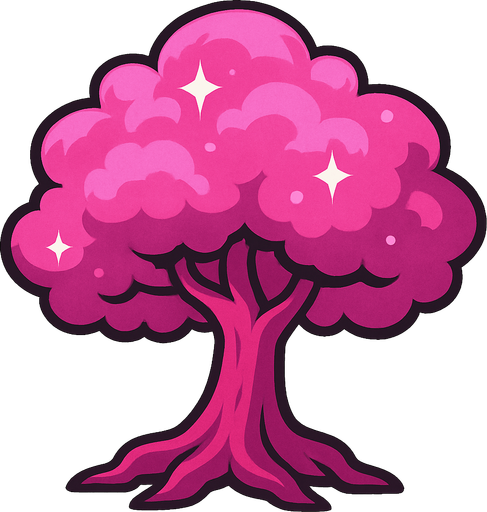 Arbre magique rose.
In-Game asset.  2d.  High contrast.  No shadows