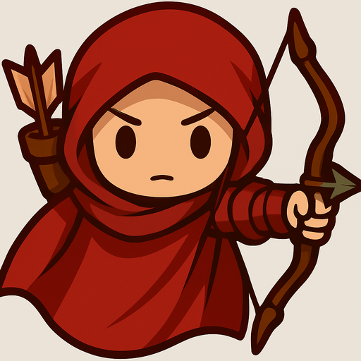 Make turn the other way around, have a chibi face with human skin color and a red clothes instead of blue and aiming the bow at the direction of the camera