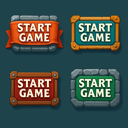 Medieval "start game" buttons. HD colors. 
In-Game asset.  High contrast.  No shadows. 3D
