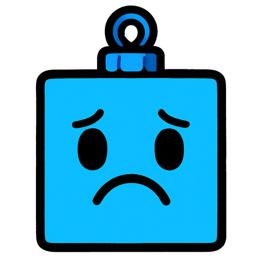 a sad Perfectly square bright blue Christmas decoration.
In-Game asset.  2d.  High contrast.  No shadows