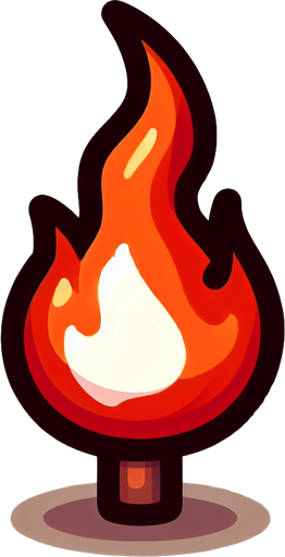 A small vertical flame. Cartoon.
Single Game Texture.  In-Game asset.  2d.  Blank background.  High contrast.  No shadows