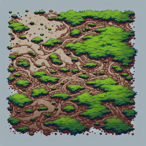 mud with grass field ground.
Single Game Texture. In-Game asset. 2d. Blank background. High contrast. No shadows.