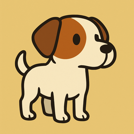 White dog with brown patch on eyes professor Layton game style.
In-Game asset.  2d.  High contrast.  No shadows