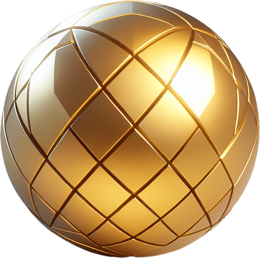 Una esfera de oro.
Single Game Texture.  In-Game asset.  2d.  Blank background.  High contrast.  No shadows