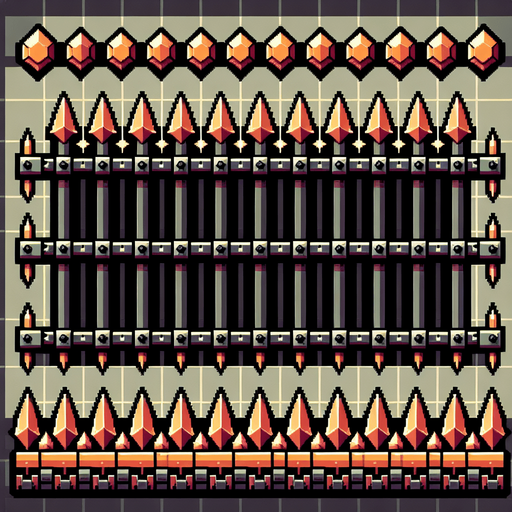 Row of Spikes. Computer Game
Single Game Texture.  In-Game asset.  2d.  Blank background.  High contrast.  No shadows