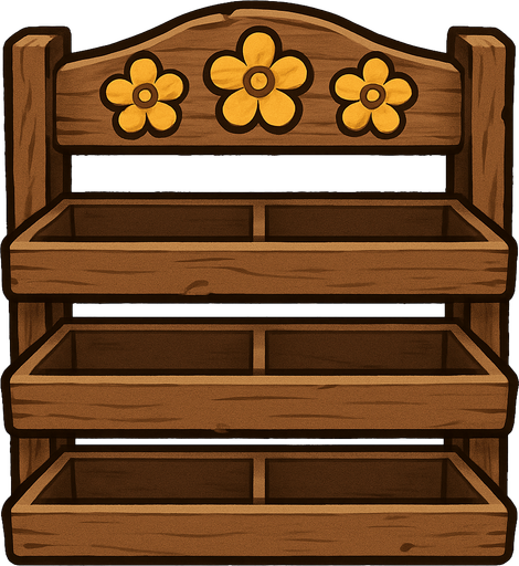 1700 x 110 piksel boyutlarında tahta boş çiçek rafı.
In-Game asset.  2d.  High contrast.  No shadows