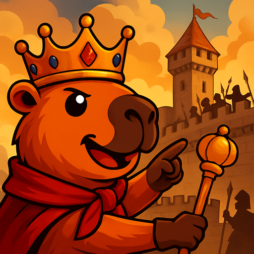 El rey orgulloso y confiado usando su cetro manda a defender desde el castillo.