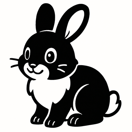 tatli bir siyah beyaz tavşan.
In-Game asset.  2d.  High contrast.  No shadows