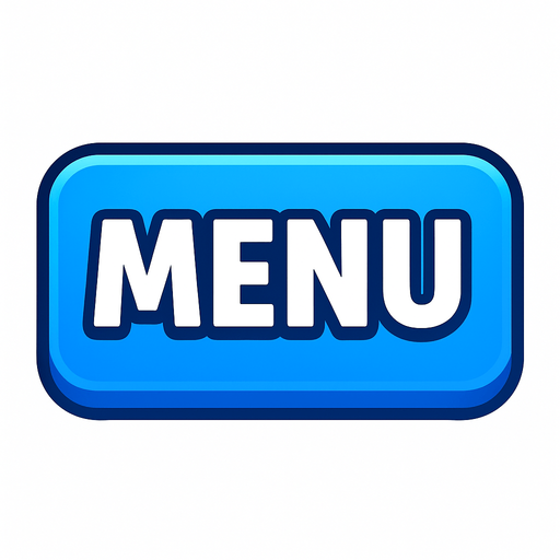 Boton de juego Azul que diga "MENU".
In-Game asset.  2d.  High contrast.  No shadows