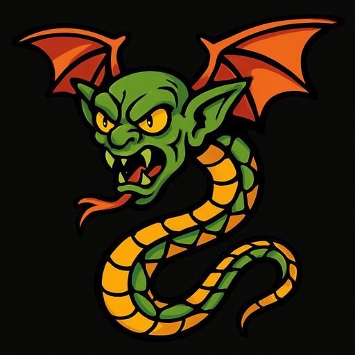 uçan goblin yılan.
In-Game asset.  2d.  High contrast.  No shadows