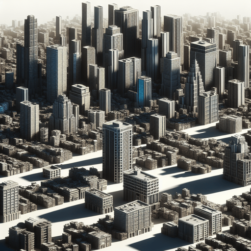 create a city with buidlings.
Single Game Texture.  In-Game asset.  2d.  Blank background.  High contrast.  No shadows