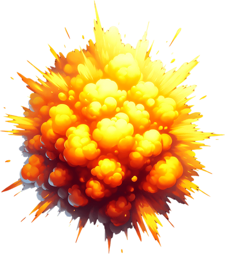 orange yellow float explosion.
Single Game Texture.  In-Game asset.  2d.  Blank background.  High contrast.  No shadows