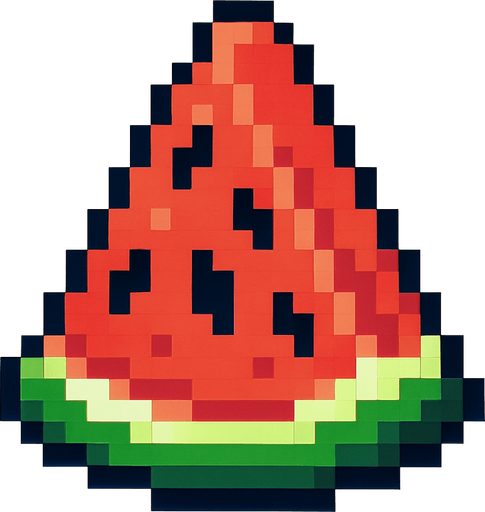Make me a pixel watermelon but one piece.
In-Game asset.  2d.  High contrast.  No shadows