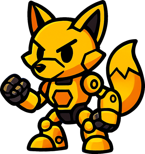 Fox robot amarillo.
In-Game asset.  2d.  High contrast.  No shadows