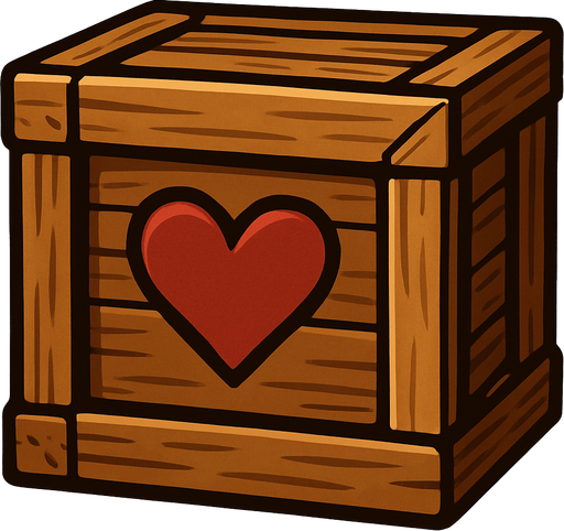 A wooden box with a heart symbol on it.
In-Game asset.  High contrast.  No shadows