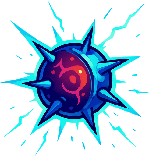 Alien spherical bullet with spikes emanating energy.
In-Game asset.  2d.  High contrast.  No shadows