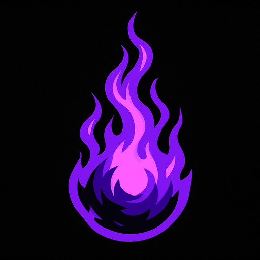 Karanlık morumsu ateşi yukarı doğru olan alev topu.
In-Game asset.  2d.  High contrast.  No shadows
