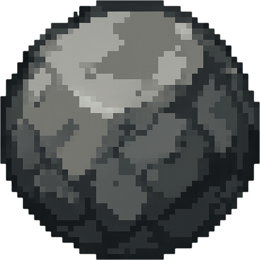 Quiero una roca de color gris, circular, en estilo 32 bits.
In-Game asset.  2d.  High contrast.  No shadows