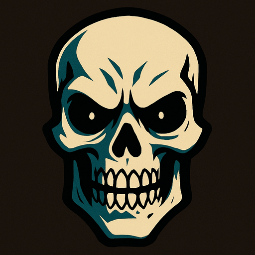 2d mysterious and scary skeleton character's head.
In-Game asset.  2d.  High contrast.  No shadows