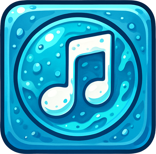 Generame una boton con dentro de forma de una nota musical con efectos de agua..
In-Game asset.  2d.  High contrast.  No shadows