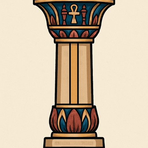 column pillar belonging to ancient Egypt. the top and bottom are the same. symmetrical.
In-Game asset.  2d.  High contrast.  No shadows