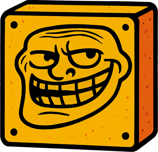 Make it with same shape but a meme drawing on block.
In-Game asset.  2d.  High contrast.  No shadows