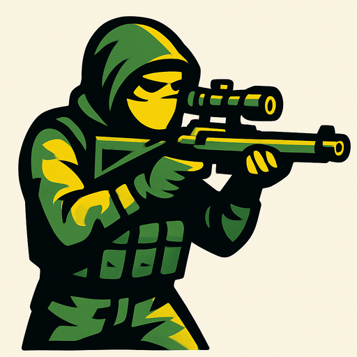 Sniper soilder.
In-Game asset.  2d.  High contrast.  No shadows