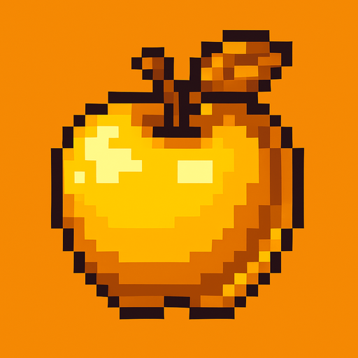 pixel art of a apple but golden.
In-Game asset.  2d.  High contrast.  No shadows
