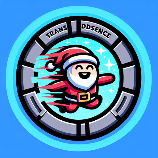 Icon for santa moving through walls, on a circle, with the text „transcendence“ at top, cartoon Single Game Texture. In-Game asset. 2d. Blank background. High contrast. No shadows.
