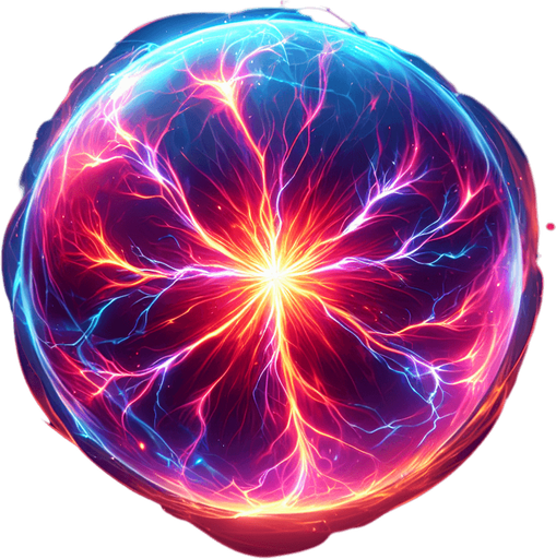 Plasma Bolt – A glowing energy ball with a sci-fi effect..
Single Game Texture.  In-Game asset.  2d.  Blank background.  High contrast.  No shadows