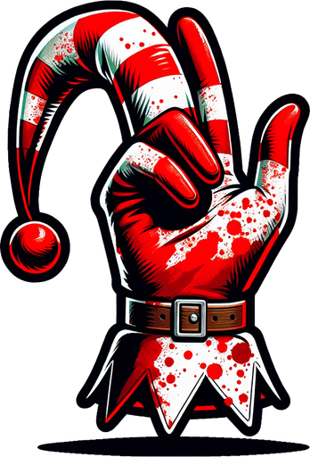 bloody christmas elf glove tapping at screen clipart. Just the glove.
Single Game Texture. In-Game asset. 2d. Blank background. High contrast. No shadows.