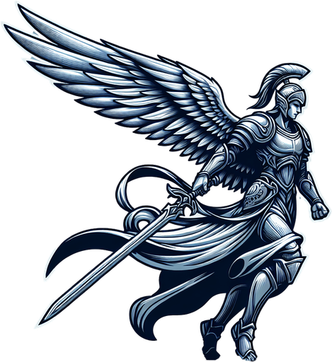 angel warrior moving left.
Single Game Texture. In-Game asset. 2d. Blank background. High contrast. No shadows.