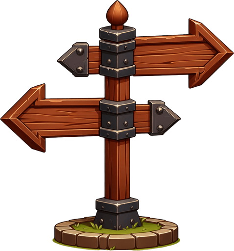 Cartel medieval con forma de flecha hacia la derecha.
Single Game Texture.  In-Game asset.  2d.  Blank background.  High contrast.  No shadows