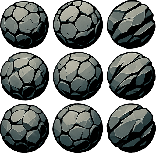 Pack of rocks shots.sphere.
In-Game asset.  2d.  High contrast.  No shadows