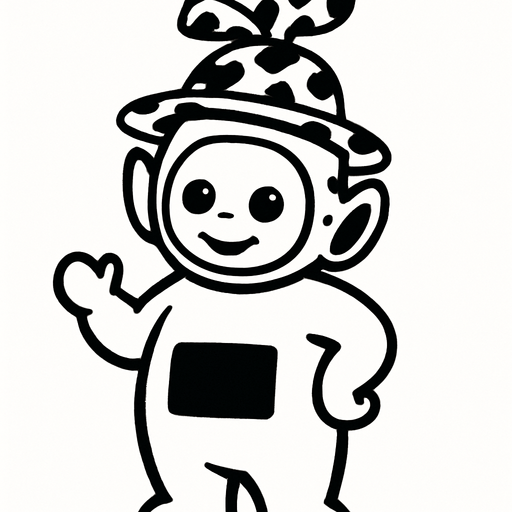 Un teletubie blanco con un sombrero blanco con manchas negras.
In-Game asset.  2d.  High contrast.  No shadows