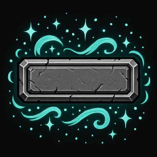 an old-style square long button in grey in a magical way.
In-Game asset.  2d.  High contrast.  No shadows