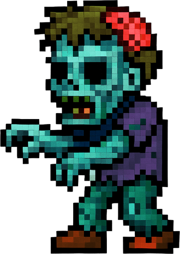 terraria oyunundaki gibi bir zombi.
In-Game asset.  2d.  High contrast.  No shadows