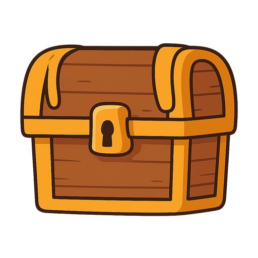 COFRE DEL TESORO ESTILO CARTOON. No background. Transparent background. Blank background. No shadows. 2d. In-Game asset. flat