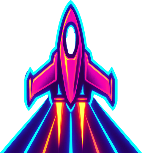 synthwave bright neon glow audiosurf or f-zero like ship
In-Game asset.  2d.  High contrast.  No shadows. facing upright vertical