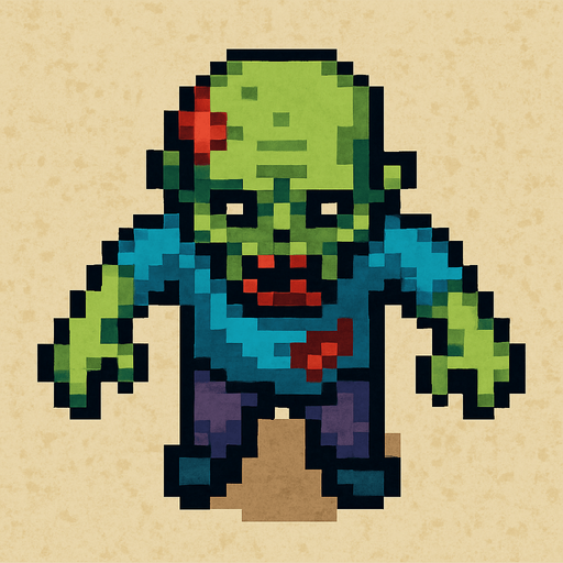 Zombie desde arriba estilo rpg, pixelart.
In-Game asset.  2d.  High contrast.  No shadows