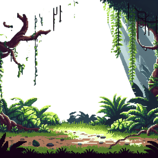 a jungle with light streaming in from above, pixel art

Single Game Texture. In-Game asset. 2d. Blank background. High contrast. No shadows.