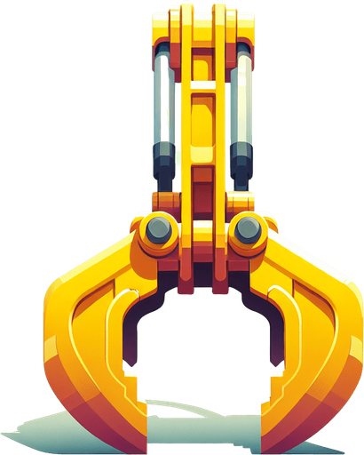 front face view of a yellow grapple excavator arm.
Single Game Texture. Game asset. 2d. Blank background. Color. High contrast. No shadows.