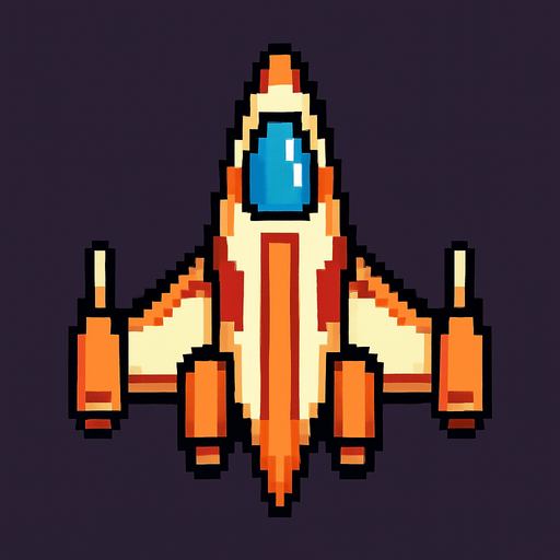 Klasik retro tarzı 2D Uzay Gemisi.
In-Game asset.  2d.  High contrast.  No shadows