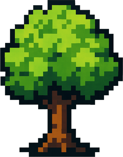 árbol echo de pixeles.
In-Game asset.  2d.  High contrast.  No shadows