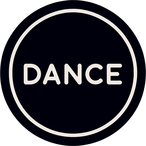 black button with white lined and rounder corners, 'Dance' text on the center