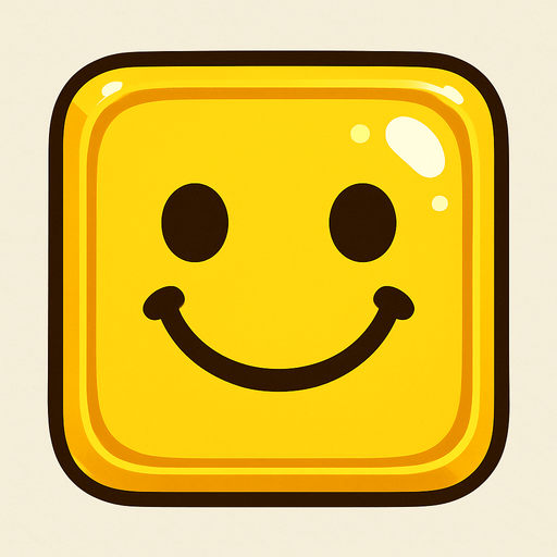 Can you draw a smiling face with rounded edges, square frame, yellow and shiny effect?.
In-Game asset.  2d.  High contrast.  No shadows