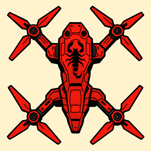 top down view
scifi quad copter drone. red scorpion
In-Game asset.  2d.  High contrast.  No shadows