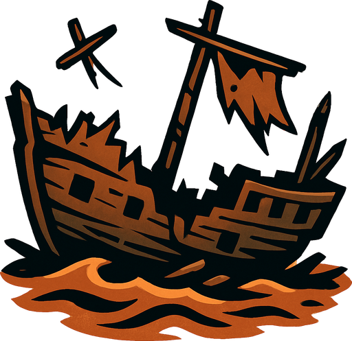 Broken ship.
In-Game asset.  2d.  High contrast.  No shadows