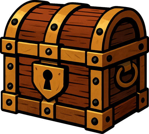 a medieval chest.
In-Game asset.  2d.  High contrast.  No shadows