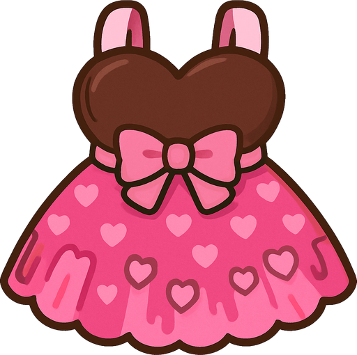 cute pink heart chocolate design dress top view..
In-Game asset.  2d.  High contrast.  No shadows
